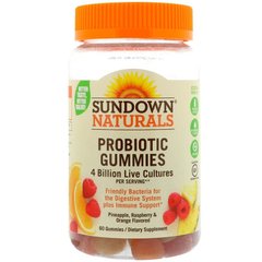 Пробиотики, вкус ананаса, малины, апельсина, Probiotic Gummies, Sundown Naturals, 60 жевательных конфет - фото