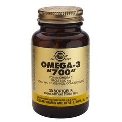 Риб'ячий жир, Omega-3, Solgar, подвійна сила, 700 мг, 30 капсул - фото