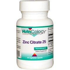 Цинк Цитрат, Zinc Citrate, Nutricology, 25 мг, 60 капсул - фото