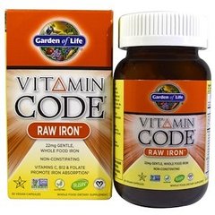 Сырое железо, RAW Iron, Garden of Life, Vitamin Code, 30 капсул - фото