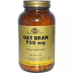 Овсяные волокна, Oat Bran, Solgar, 750 мг, 250 таблеток - фото
