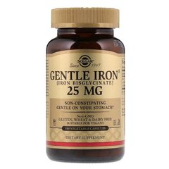 Железо, Gentle Iron, Solgar, 25 мг, 90+18 капсул - фото