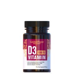 Вітамін D3, GoldenPharm, 1000 МО, 90 гелевих капсул - фото
