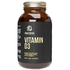 Витамин Д3, Vitamin D3, Grassberg, 600 МЕ (15 мкг), 90 капсул - фото