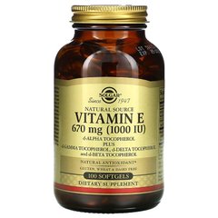 Витамин Е, Natural Vitamin E, Solgar, 1000 МЕ, 100 капсул - фото