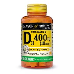 Вітамін D 400 ME, смак ванілі, Vitamin D, Mason Natural, 100 жувальних таблеток - фото