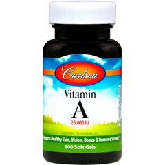 Витамин А, Vitamin A, Carlson Labs, 25 000 МЕ, 100 гелевых капсул - фото