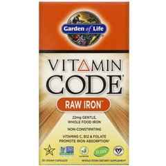 Сире залізо, RAW Iron, Garden of Life, Vitamin Code, 30 капсул - фото