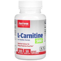 Л карнітин тартрат, L-Carnitine 500, Jarrow Formulas, 50 капсул - фото