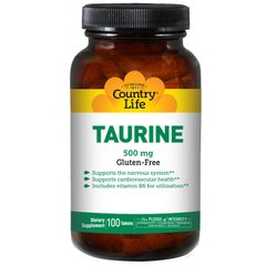 Таурин, Taurine, Country Life, 500 мг, 100 таблеток - фото
