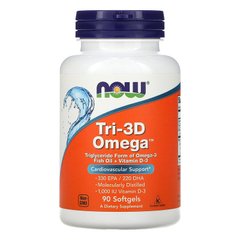 Риб'ячий жир в капсулах + Д3, Tri-3D Omega, Now Foods, 90 капсул - фото