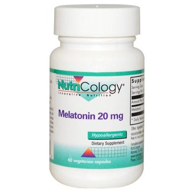 Мелатонин, Melatonin, Nutricology, 20 мг, 60 капсул - фото