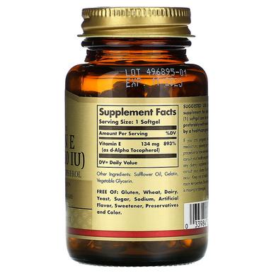Витамин Е, Vitamin E, Solgar, чистый токоферол, 200 МЕ, 100 капсул - фото