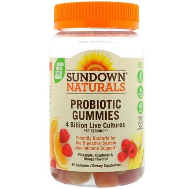 Пробиотики, вкус ананаса, малины, апельсина, Probiotic Gummies, Sundown Naturals, 60 жевательных конфет - фото