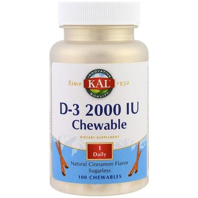 Вітамін Д3, зі смаком кориці, Vitamin D-3, Kal, 2000 МО, 100 жувальних таблеток - фото