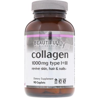 Коллаген тип I+III, Collagen Type I+III, Bluebonnet Nutrition, Beautiful Ally, 1000 мг, 90 капсул - фото