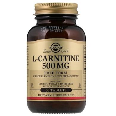 Карнітин (L-Carnitine), Solgar, 500 мг, 60 таблеток - фото