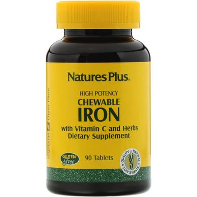 Железо с витамином C, Chewable Iron, Nature's Plus, вишневый вкус, 90 таблеток - фото