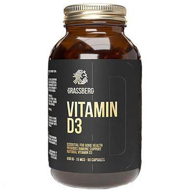 Вітамін Д3, Vitamin D3, Grassberg, 600 МО (15 мкг), 90 капсул - фото