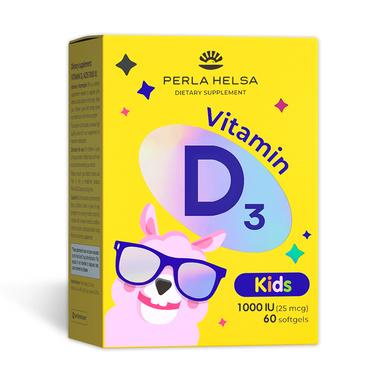 Вітамін D3для дітей, Vitamin D3 Kids, Perla Helsa, 1000 IU, 60 капсул - фото