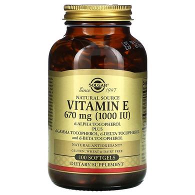 Вітамін Е, Natural Vitamin E, Solgar, 1000 МО, 100 капсул - фото