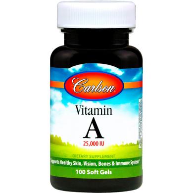 Вітамін А, Vitamin A, Carlson Labs, 25 000 МО, 100 гелевих капсул - фото