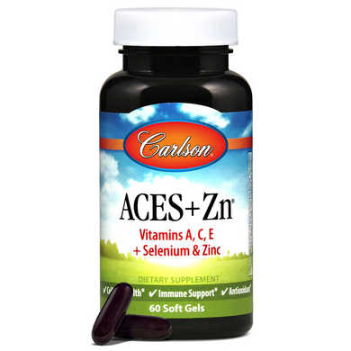 Вітаміни А, С, Е плюс цинк, Aces + Zn, Carlson Labs, 60 капсул - фото