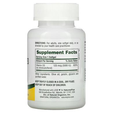 Вітамін D3, Vitamin D3, Nature's Plus, 5000 МО, 60 гелевих капсул - фото
