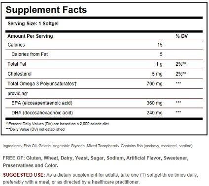 Рыбий жир, Omega-3, Solgar, двойная сила, 700 мг, 30 капсул - фото