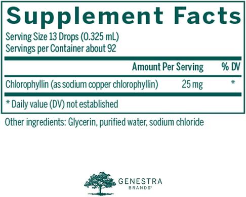 Рідкий хлорофіл, Liquid Chlorophyll, Genestra Brands, 25 мг, 30 мл - фото