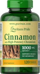 Коричный комплекс с высоким потенциалом хрома, Cinnamon Complex with High Potency Chromium, Puritan's Pride, 1000 мг, 120 капсул - фото