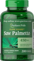 Со пальметто, Saw Palmetto, Puritan's Pride, 450 мг, 200 капсул - фото