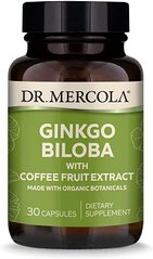 Гінкго білоба з екстрактом плодів кави, Ginkgo Biloba, Dr. Mercola, органічний, 30 капсул - фото