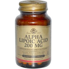 Альфа-липоевая кислота, Alpha Lipoic Acid, Solgar, 200 мг, 50 капсул - фото