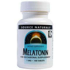 Мелатонин, Melatonin, Source Naturals, 1 мг, 100 таблеток - фото