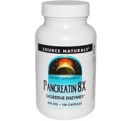 Панкреатин 8X, Pancreatin, Source Naturals, 500 мг, 100 кап - фото