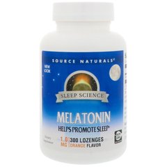 Мелатонін, Melatonin, Source Naturals, апельсин, 1 мг, 300 леденцов - фото