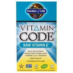 Сирої Вітамін Е, Raw Vitamin E, Garden of Life, Vitamin Code, 60 капсул - фото