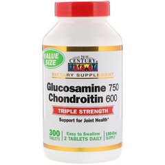 Глюкозамін хондроїтин, Glucosamine 750 Chondroitin 600, 21st Century, 300 таблеток - фото