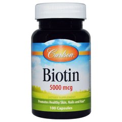 Биотин, Biotin, Carlson Labs, 5000 мкг, 100 капсул - фото