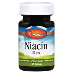 Ниацин (Витамин В3), Niacin, Carlson Labs, 50 мг, 100 таблеток - фото