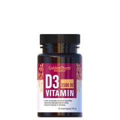 Вітамін D3, GoldenPharm 2500 МО, 90 гелевих капсул - фото