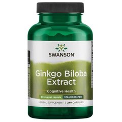 Экстракт гинкго билоба - стандартизированный, Ginkgo Biloba Extract - Standardized, Swanson, 60 мг 240 капсул - фото