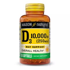 Витамин D3 10000 МЕ, Vitamin D, Mason Natural, 30 гелевых капсул - фото
