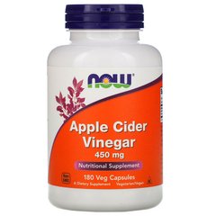 Яблочный уксус сидровый, Apple Cider Vinegar, Now Foods, 450 мг, 180 капсул - фото