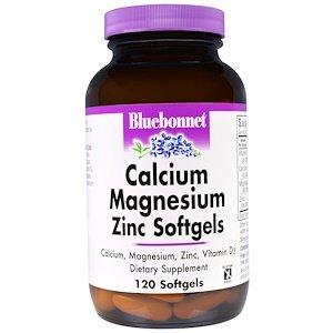 Кальцій, магній і цинк, Calcium Magnesium Zinc, Bluebonnet Nutrition, 120 капсул - фото