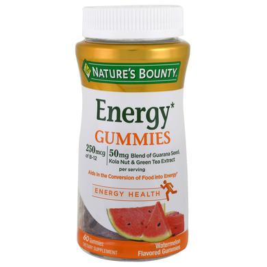 Витамин B12 со вкусом арбуза, Energy Gummies, Nature's Bounty, 60 жевательных конфет - фото
