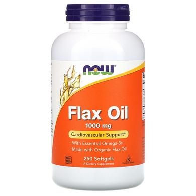 Лляна олія, Flax Oil, Now Foods, 1000 мг, 250 гелевих капсул - фото