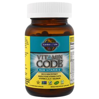 Сырой Витамин Е, Raw Vitamin E, Garden of Life, Vitamin Code, 60 капсул - фото