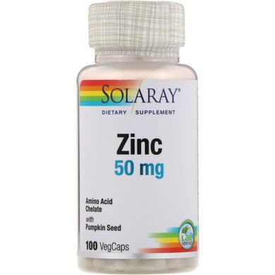 Хелатний цинк, Zinc, Solaray, 50 мг, 100 капсул - фото